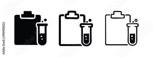 Medical Test Results Clipboard and Test Tube Icon Set