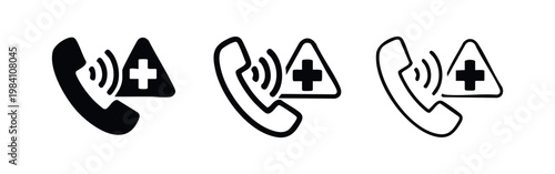 Medical emergency call icon set. Emergency service hotline and urgent medical assistance symbol.
