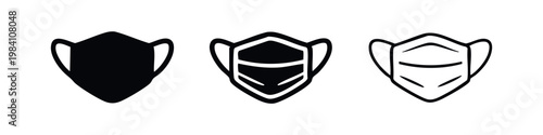 Protective face mask icon set. Medical mask, surgical mask, and respirator symbols for health protection.