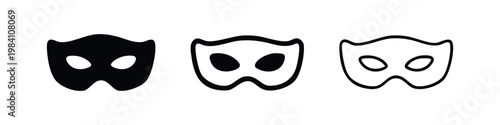 Mask icon set. Anonymous, disguise, and carnival mask symbols for privacy or celebration.