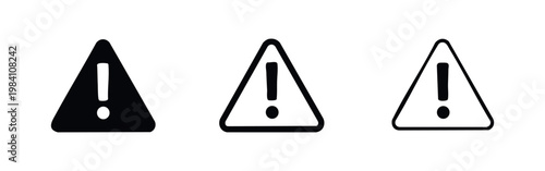 Exclamation Mark Warning Icon Set. Danger and Attention Alert Symbol.
