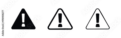 Warning Exclamation Mark Icon Set. Danger and Alert Symbol.
