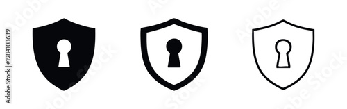Shield with Keyhole Security Icon Set - Protection and Privacy Symbol