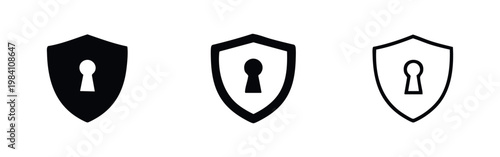 Keyhole Shield Protection Icon Set - Digital Security and Access