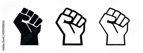 Raised Fist Icon Set. Symbol of Power, Protest, Revolution, and Solidarity. Black Lives Matter. Social Justice.