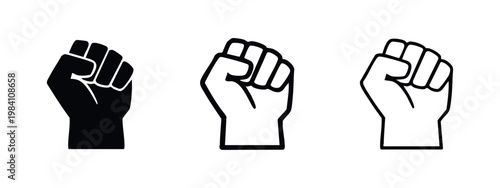 Raised Fist Icon Set. Symbol of Power, Protest, Revolution, and Solidarity. Black Lives Matter. Social Justice.