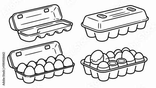 Minimal Egg Carton Line Art Collection  Farm Fresh Eggs Packaging Illustration Set