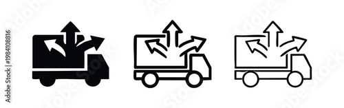 Delivery Truck with Distribution Arrows Icon Set - Logistics and Supply Chain Concept