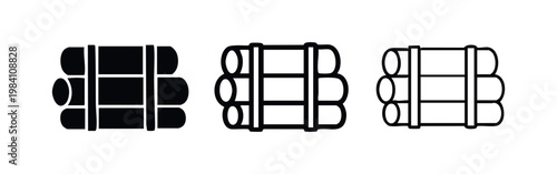 Bundled Rolls or Cylinders Icon Set - Material and Industrial Supply Concept