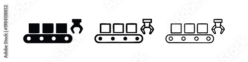 Robotic Claw and Conveyor Belt Icon Set - Automated Factory Production