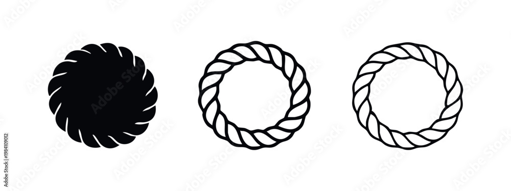 Fototapeta premium Round rope border frame icon. Circular nautical cord design element. Vector illustration.