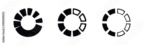 Circular segmented loading bar icon. Progress indicator or spinner symbol. Vector illustration.