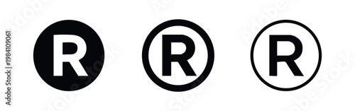 Registered trademark symbol icon. R letter in a circle. Vector illustration.