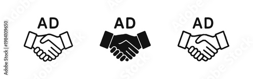 Advertising Partnership Handshake Icons for Business Deals and Agreements