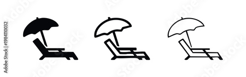 Beach Chair and Umbrella Icons: Solid, Outline, and Detailed Styles
