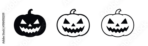 Three jack-o'-lantern icons: solid black, filled outline, and line art