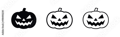 Three jack-o'-lantern icons: solid black, filled outline, and line art