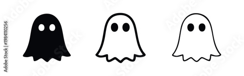 Three ghost icons: solid black, filled outline, and line art