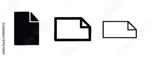 Document or page icons set, solid, outline, and thin line, graphic