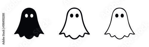 Three ghost icons: solid black, filled outline, and line art