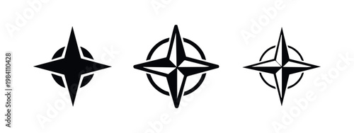 Set of three postcard icons in black and white on a white background