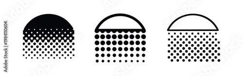 Three stylized semicircle icons with halftone dot patterns