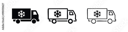 Refrigerated truck icon in solid, outlined, and drawn styles