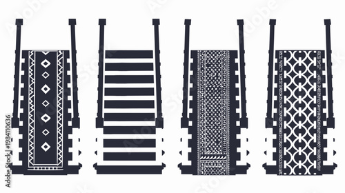 Four stairs patterned carpets, plain, floral carpet and interlocking circles pattern