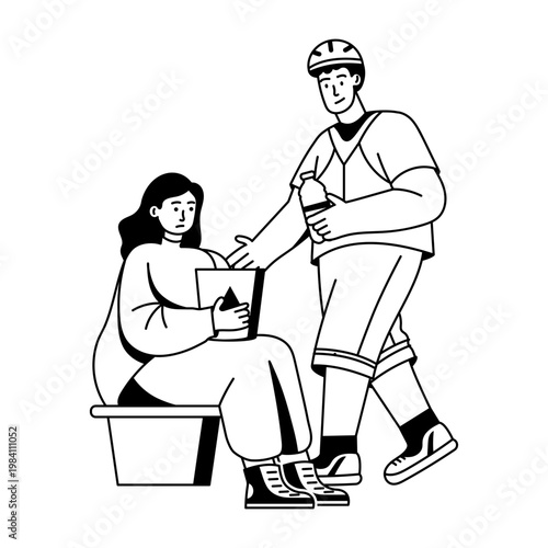 A glyph style illustration showing a volunteer bringing water 
