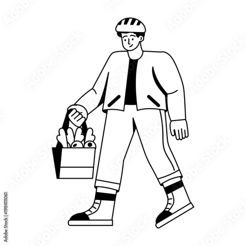A glyph style illustration showing a volunteer doing food donation 
