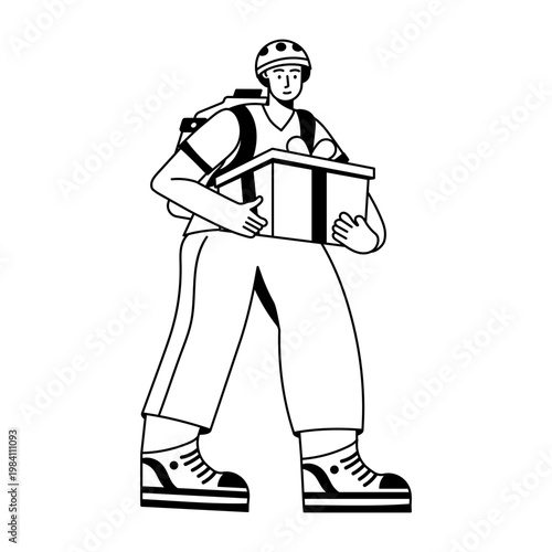 A glyph style illustration showing a character holding a donation box 
