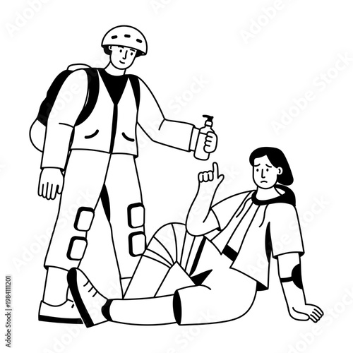 Glyph illustration showing a character helping injured person 
