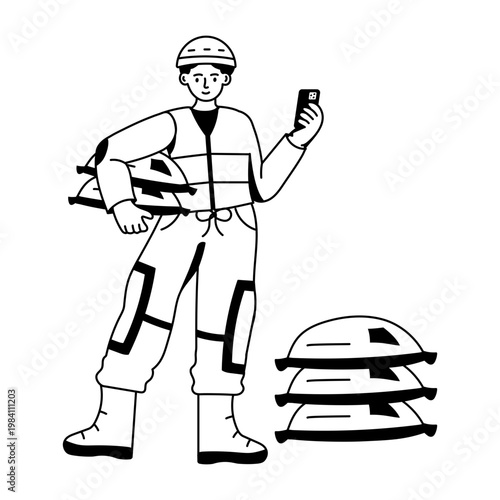 Glyph style illustration depicting a character distributing food