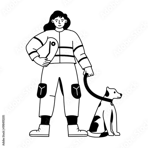 Glyph style illustration denoting a character walking dog

