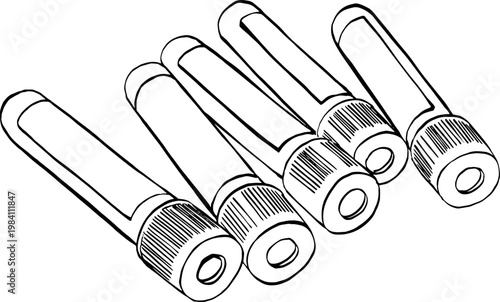 Row of five vacuum blood collection tubes vector illustration.