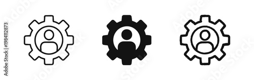Human Resource Profile Settings Icon Set - User and Gear Symbol