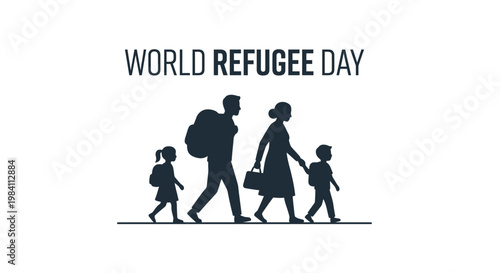 World refugee day illustration featuring a family walking together