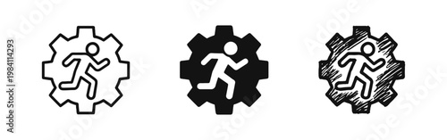 Efficient Worker Running in Gear Icons Set
