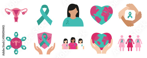 Cervical Cancer Awareness Icon Set