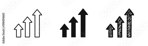 Three Upward Growth Arrows Progress Icons Set