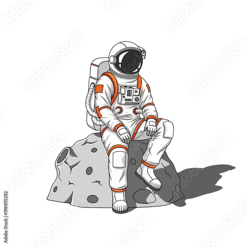 Astronaut sitting on moon rock, space exploration