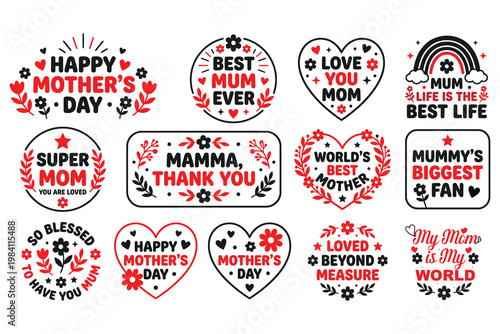 Mother's Day typographic illustrations with floral designs and heartfelt messages