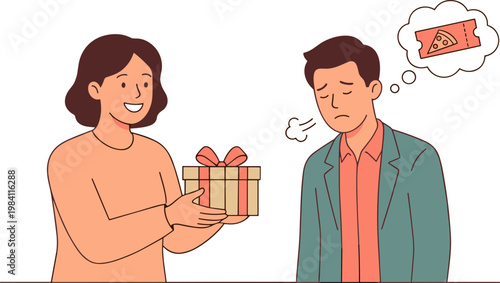 Woman offers gift to man who thinks about money