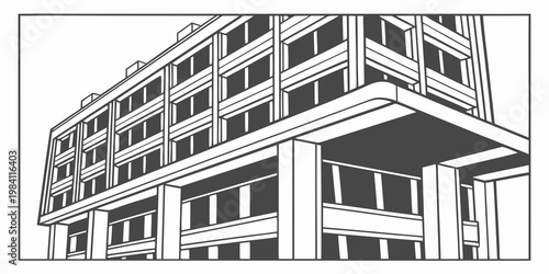 Modern architecture building line art illustration, vector