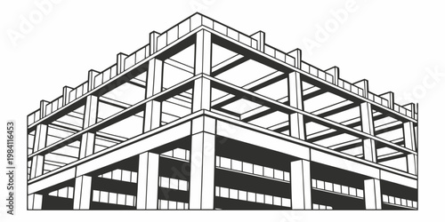 Architectural structure of a building under construction, vector