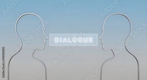 Two Silhouettes of Human Heads Facing Each Other with Dialogue Word in Between.