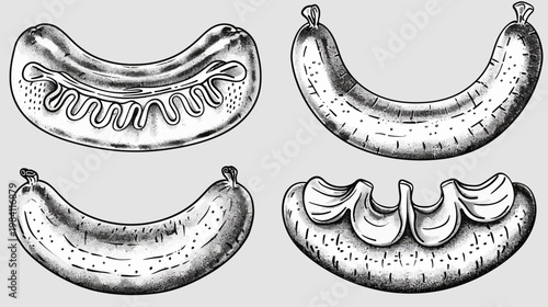 Four grayscale sausage illustrations