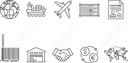 International trade and logistics icons set