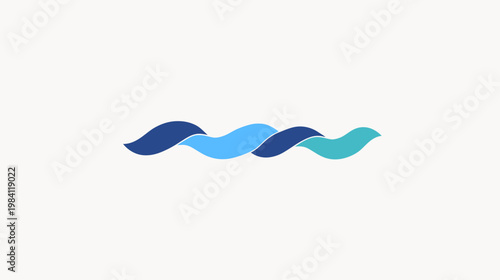 Wavy bands of blue hues intertwine, evoking fluidity and movement on a light background