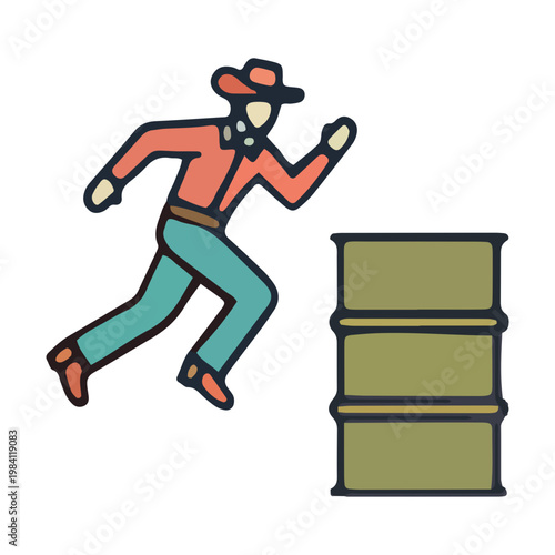 Cowboy Jumping Over Barrel Icon